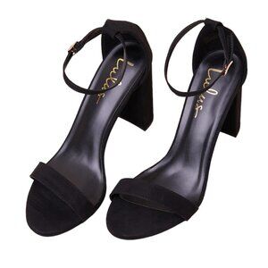 Lulus Taylor Faux Suede Strappy Black Chunky Platform Heels Size 8